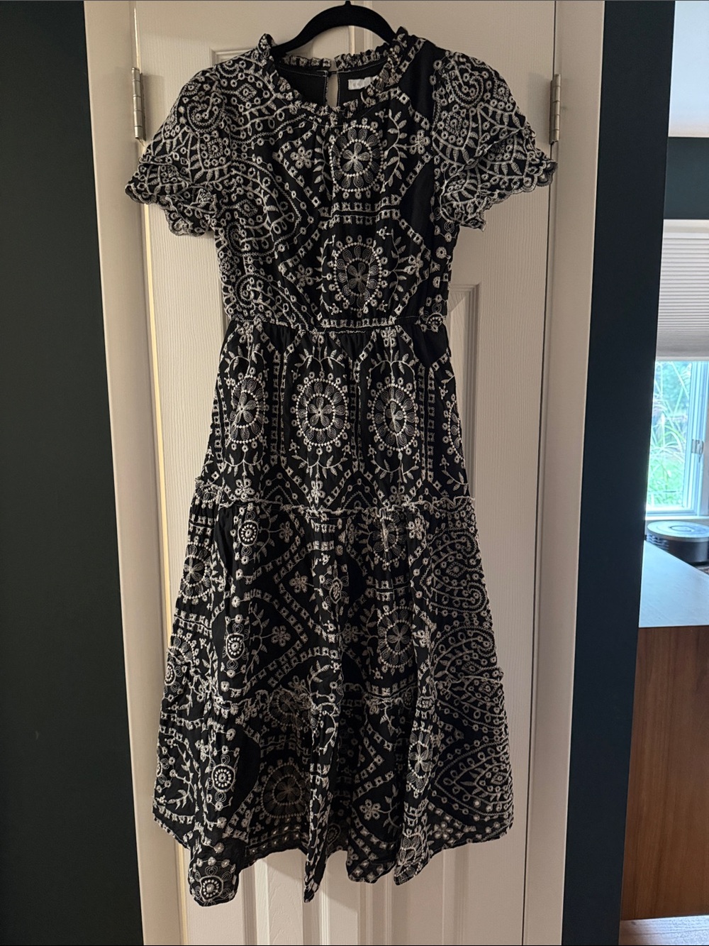 Black & White Embroidered Tiered Dress